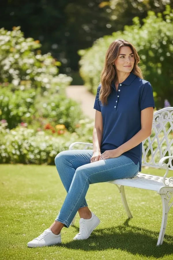 New Peter Millar Women's Navy Blue Sun Protection Performance Golf Polo - Image 2