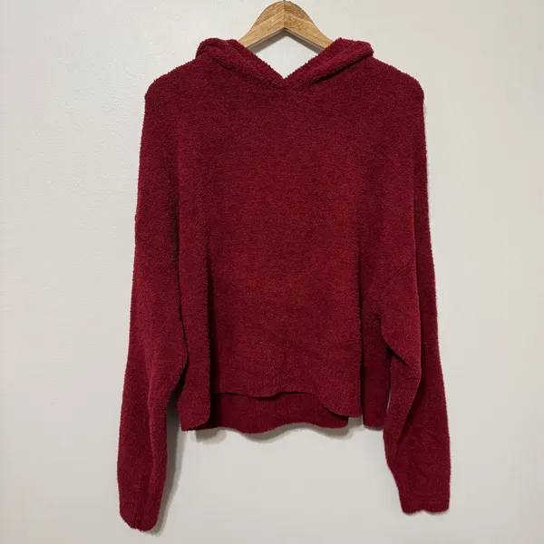 Aerie Marshmallow Fuzzy Hoodie Size Large Red cozy fall winter sweater - Image 2