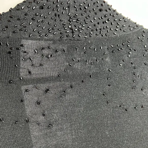 Eileen Fisher S Cardigan Black Beaded Merino Wool Open Front Italian Yarn Luxury - Image 9
