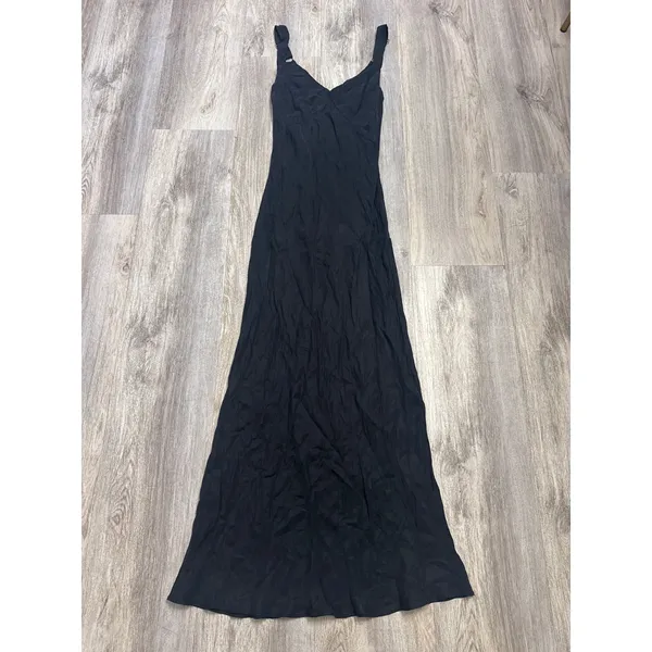 Dissh Kendall Black Midi Slip Dress Cupro Viscose V Neck Gold Ring Straps US 4 - Image 2