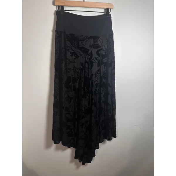 Banana Republic Black Burnout‎ Velvet Asymmetrical Floral Midi Skirt Small NWT - Image 5