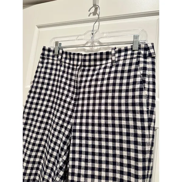 J. Crew Holland Gingham Pants Navy White Linen Cotton Blend‎ Crop Size 6 - Image 3