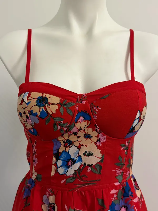 Red Maxi Dress w/Vibrant Floral Print & Pockets - Image 2