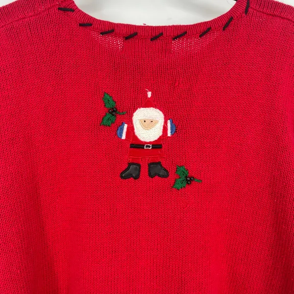 Vintage Red Christmas Sweater Embroidered Santa Toys Gifts Holiday Pullover - Image 6