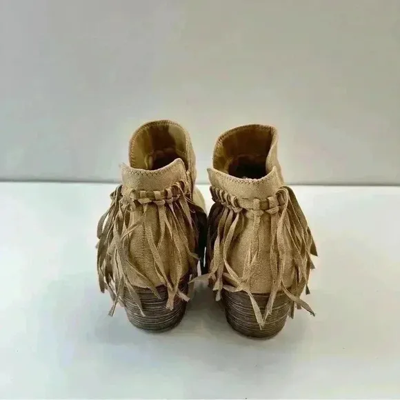 American‎ Eagle Boots Brown Tan Suede Fringed Side Zip Womens Size 9.5 - Image 4