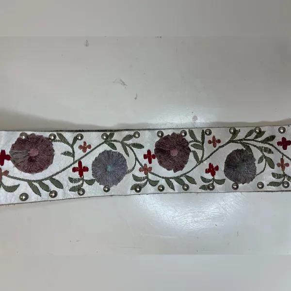 Calvin Klein‎ Y2K Boho Floral Embroidered White Genuine Leather Belt Size M - Image 7
