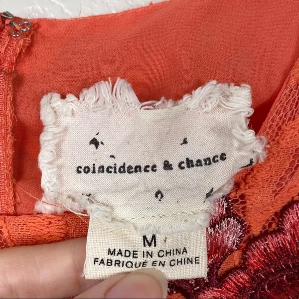 Anthro Orange Floral Embroidered Lace Mini A Line Dress - Image 4