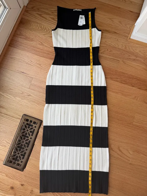 Abercrombie & Fitch Black Cream Striped Ribbed Knit Maxi Dress M NWT - Image 7