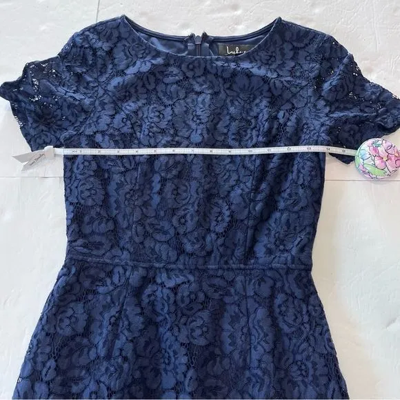 Lulus Polished to Perfection Navy‎ Blue Lace Sheath Dress MEDIUM - Image 8