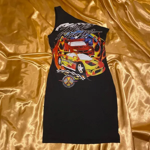 Forever 21 One Shoulder Mini Dress with Racing Car Graphic Mini Dress - Image 2