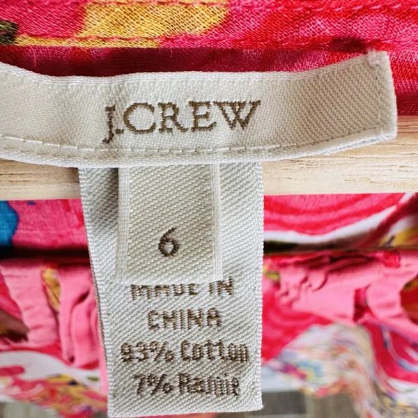 J. Crew Boho Printed Blouse Size 6 Multicolor Cotton Ramie Pleated‎ Keyhole Neck - Image 6