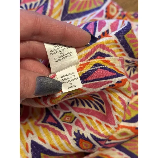 Chicos‎ Womens Size 0 Linen No Iron Button Up Shirt 3/4 Sleeve Aztec Colorful - Image 12