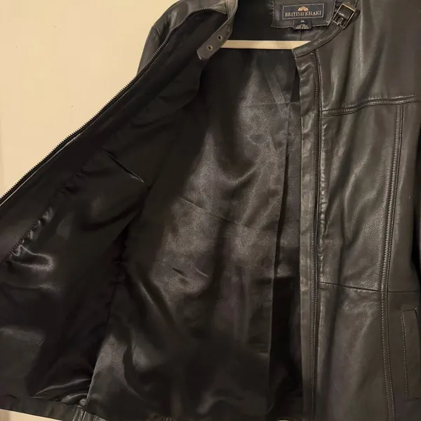 Vintage British Khaki Genuine Leather Y2K‎ Zip Up Black Jacket Size 10 - Image 10