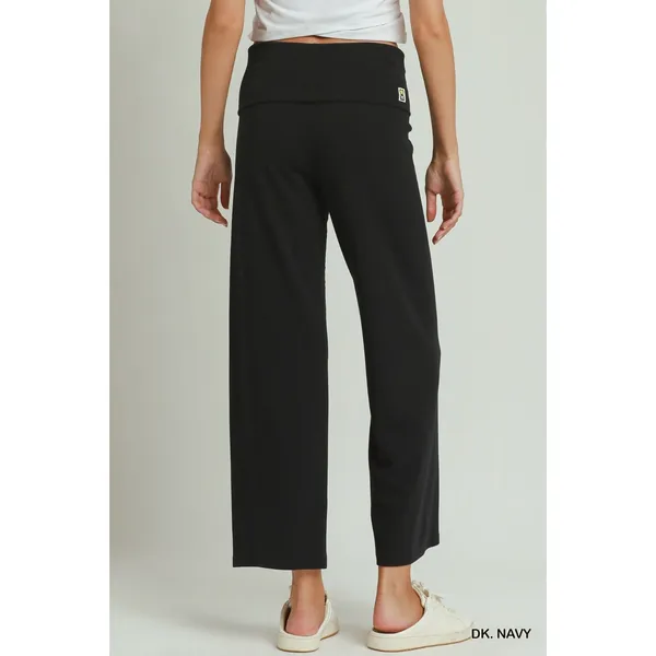 Umgee Cotton Viscose Folded Waistband Straight Leg Pants - Dk. Navy - M - Image 3