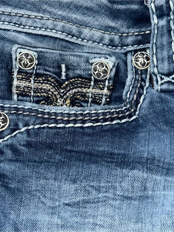 Rock Revival Denim Women’s Size 26 Blue Straight Leg Distressed Embellished Flap - Image 4