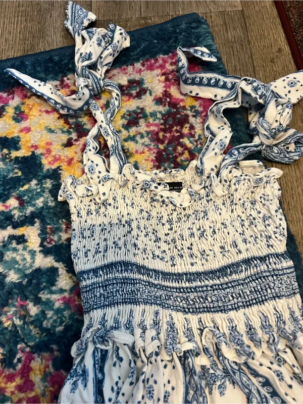 Zara blue and white printed midi dress - Image 10