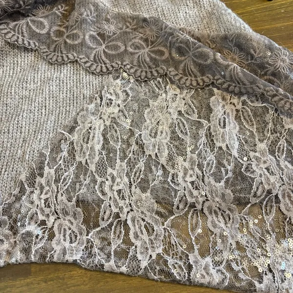 Y2K Whimsigoth Fairy Tunic Top Dress Lace Sequin Asymmetrical Gray Wool Mohair - Image 5
