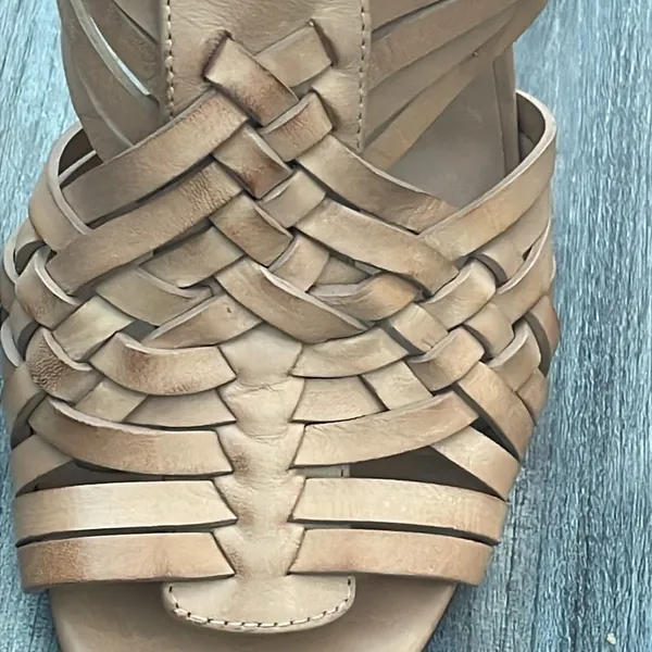 TORY BURCH Nadia brown woven leather logo detail huarache sandals heels 9.5 - Image 11