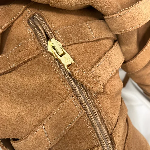 Sam Edelman Tan Suede OTK Boots 7 Leather‎ Heel Wrap Strap Tall Zip Buckle - Image 15