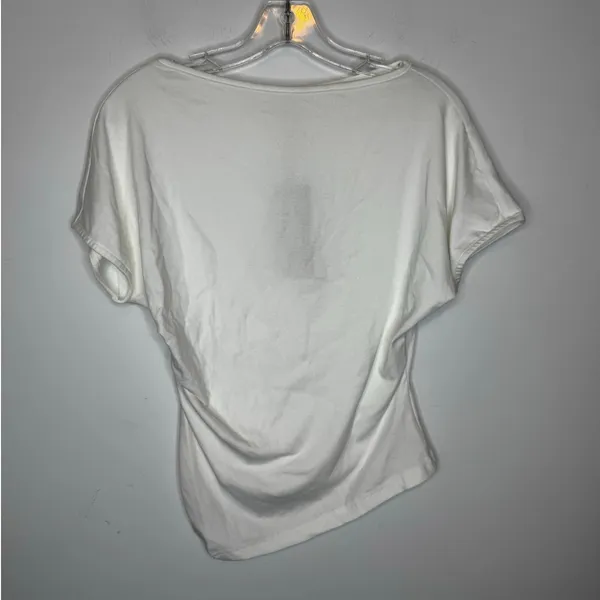OGL Elevated V-Neck Side Ruched Cap Sleeve Bra Tee Pure White Size S New - Image 2