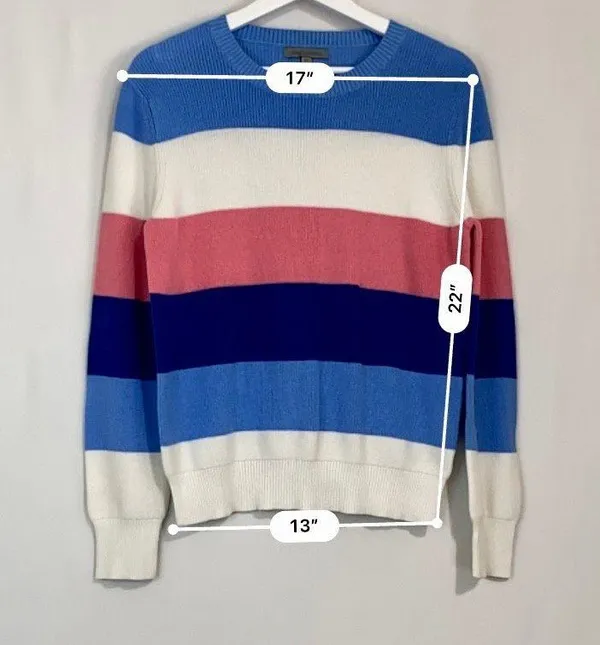 Cable Stitch Women’s Long Sleeve Knit Stripe Sweater Blue & Pink Size Medium - Image 6
