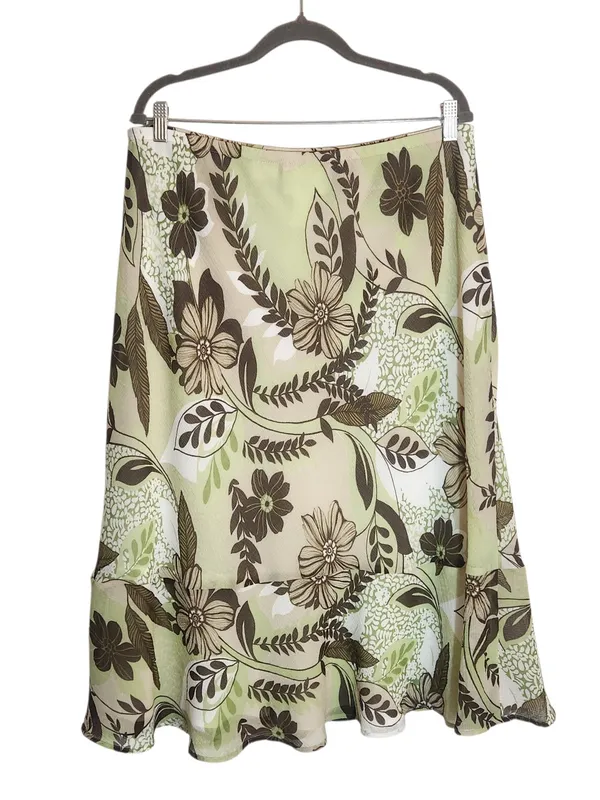 Alfred Dunner Green and Brown Midi Skirt with Ruffle Hem Size 18 - Image 2