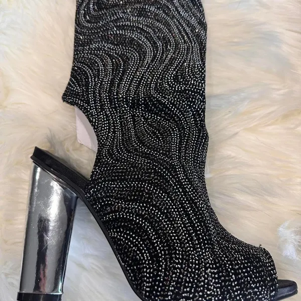 Bamboo Womens 7 Sunlight-02XS Peep Toe Block Heel Boots Boho Over the Knee Bling - Image 2