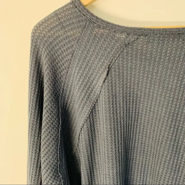 Lulus Chill Time Waffle Knit Long Sleeve Top in Charcoal Grey size M - Image 9