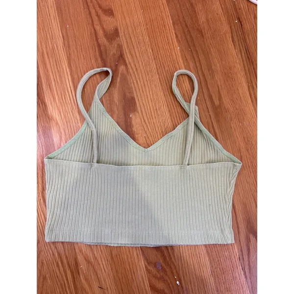 Reformation Sage Green Ribbed Crop Cami V-Neck Tank Top Medium‎ - Image 2