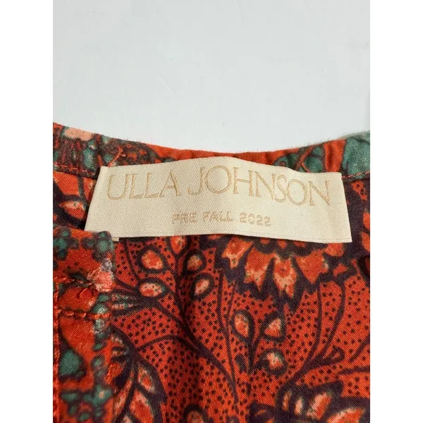 Ulla Johnson Kosta Top Printed V-Neck Blouse Ruffle Flutter Sleeve Orange XS 0 - Image 4