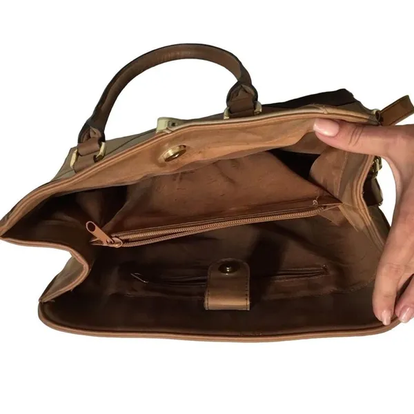 Vegan Leather Patchwork Bag Brown - Image 5