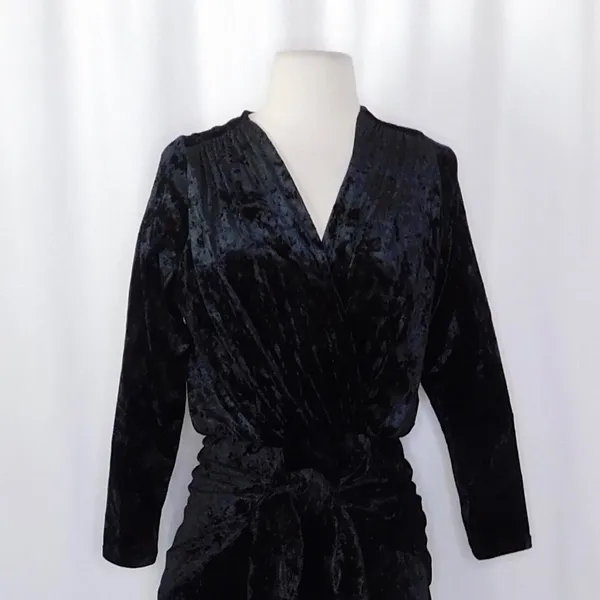MISA Los Angeles Ophelie Black Crushed Velvet Tie Front Mini Dress Stretch Small - Image 3