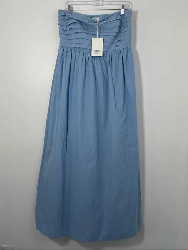 Peppermayo Tamia Maxi Dress Blue Strapless Pleated Size US 10 XL NWT - Image 2