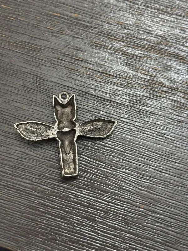 Vtg 70's MCM Stainless Steel Western Native Bird Totem Faux Turquoise Pendant - Image 5