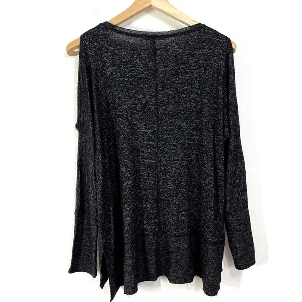 Buckle lounge Cold Shoulder Top Womens MD Shirts Blouses Heather Black Jersey Knit - Image 2