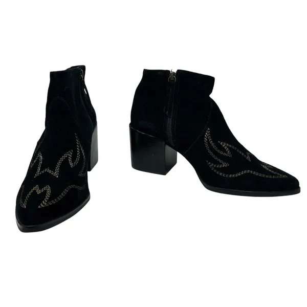 Matisse Vox Western Embroidered‎ Bootie in Black Suede Heeled Women's Size US 10 - Image 5