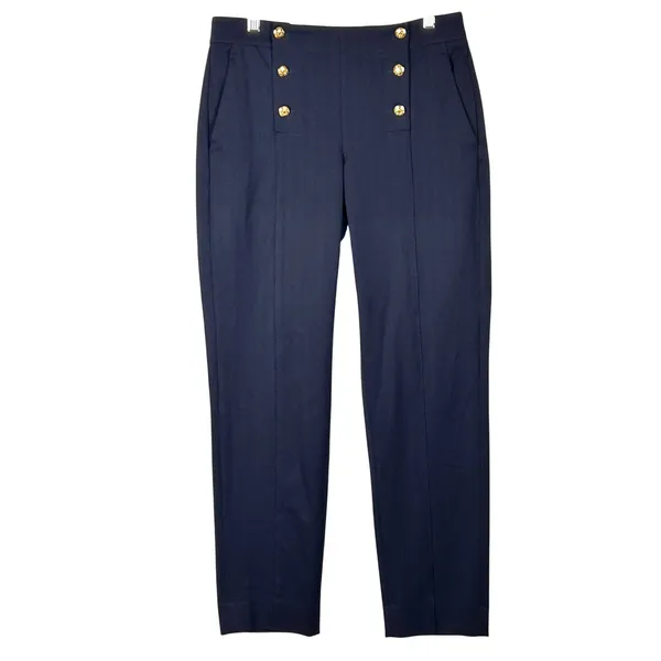 Banana Republic Avery Sailor Dress Pants Womens 4L Straight Leg Navy Gold 31x30‎ - Image 2