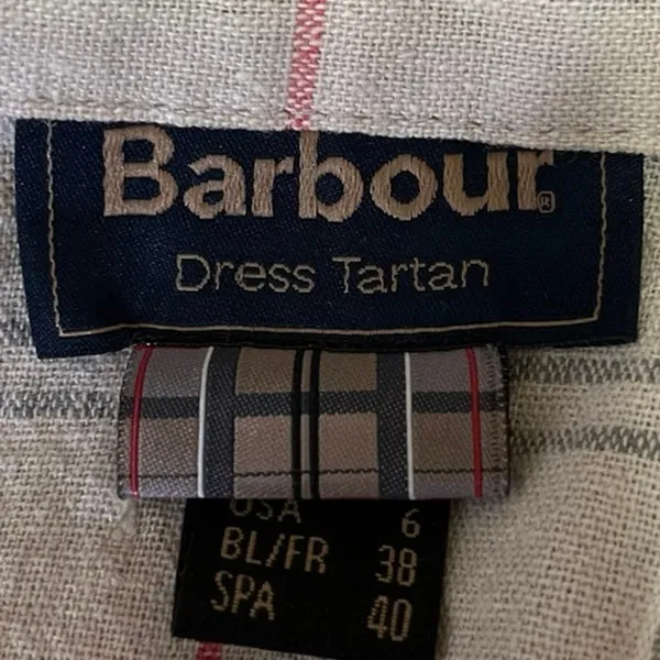 Barbour Linen Cream Plaid Checketed Short Sleeve Tartan Mini Shirt Dress Size 6 - Image 3
