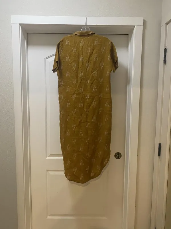 Garnet Hill Shirt Dress Womens XS Yellow Linen Geometric Button Midi Casual - Image 5