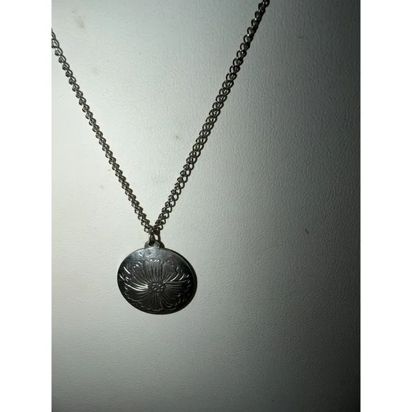 Kirk Stieff Pewter Floral Engraved‎ Disc Pendant on Chain Necklace - Image 2