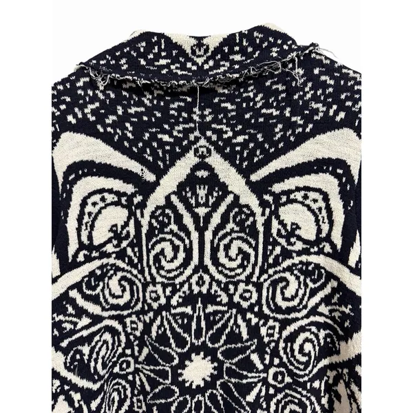 Free People Mandella‎ Intarsia Cardigan Knit Jacket Black/White Women's Size Lg - Image 4