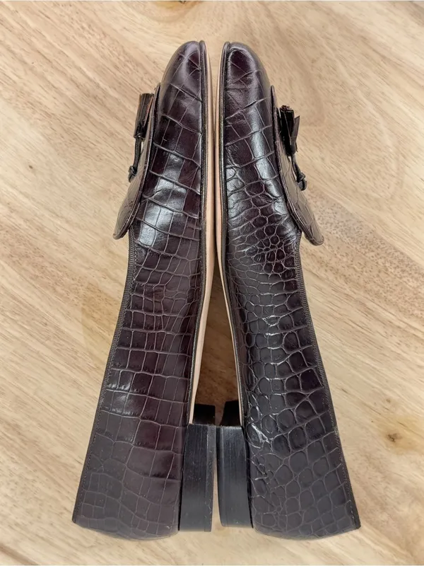 Brooks Brothers Croc Embossed Leather Tassel Loafers Brown 10 AA Narrow - Image 5