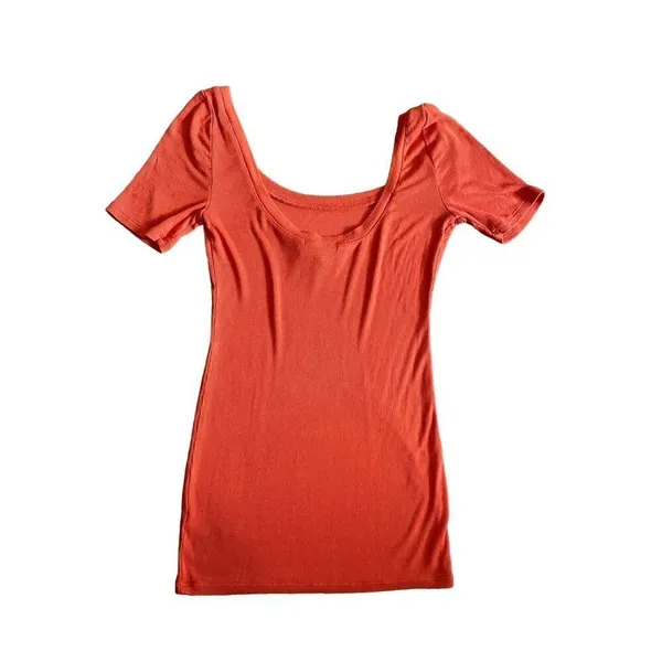 Anthropologie Saturday Sunday Stretchy Soft Knit Orange Red Tee‎ Shirt Sz XS - Image 2