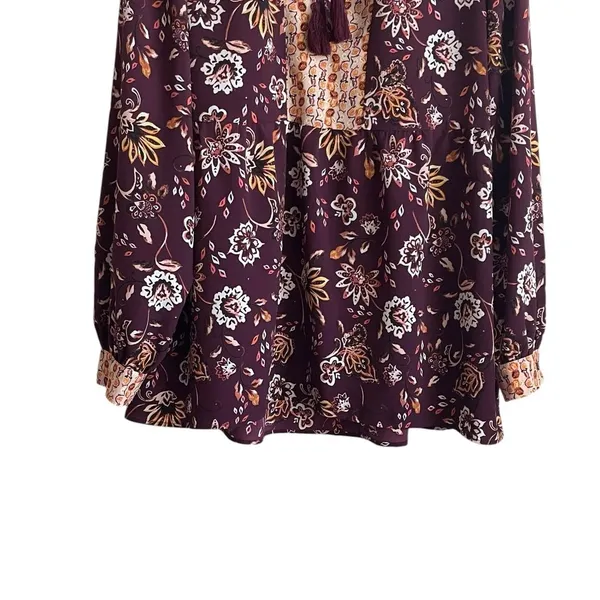 Dlp‎ Womens Boho Floral Babydoll Tunic XL Plum Peasant Whimsical Earthy Cottage - Image 6