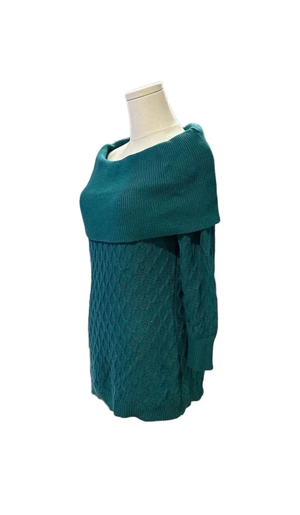 Jaclyn Smith Women's Teal Green Cable Knit Cowl Neck Sweater - Image 4