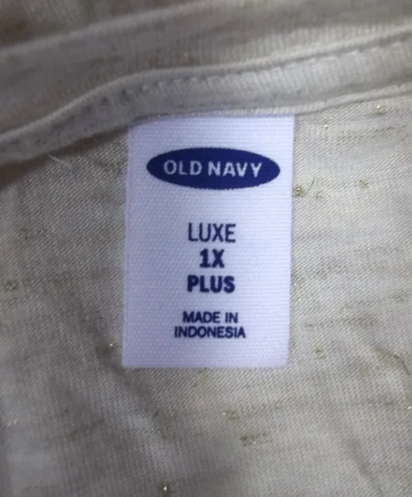 Old Navy Luxe Womens Shirt Top Plus Size 1X Short Sleeve V-Neck Sparkle Beige Gold NWT - Image 3