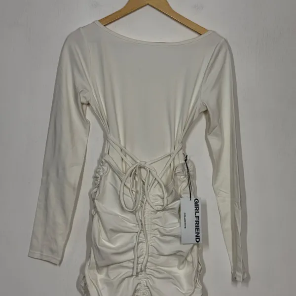 Girlfriend Collective Andi Midi Dress Womens Medium White Ruched Long Sleeve NWT - Image 5