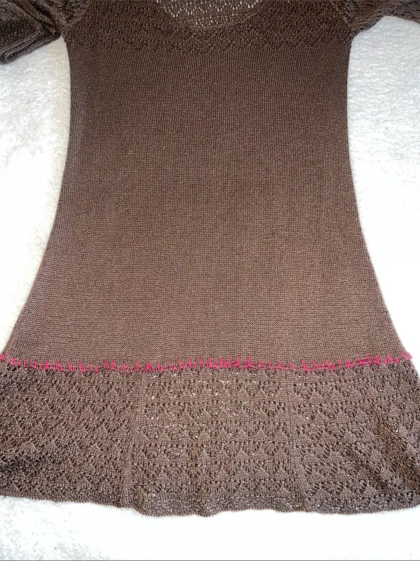 Free People Brown Crochet Knit Boho Whimsigoth Mini‎ Dress Size M - Image 7