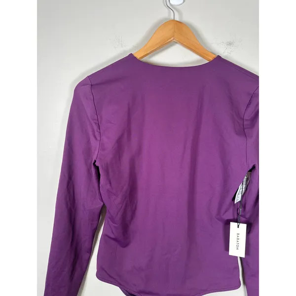 Aritzia Babaton NEW Contour Dewberry Purple Mauve Bodysuit V‎ Neck Long Sleeve L - Image 10