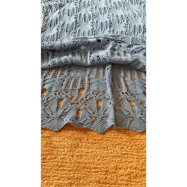 Nouveaux Blue Open Knit Lace Sweater Size L Bell Sleeve Cotton Boho - Image 6
